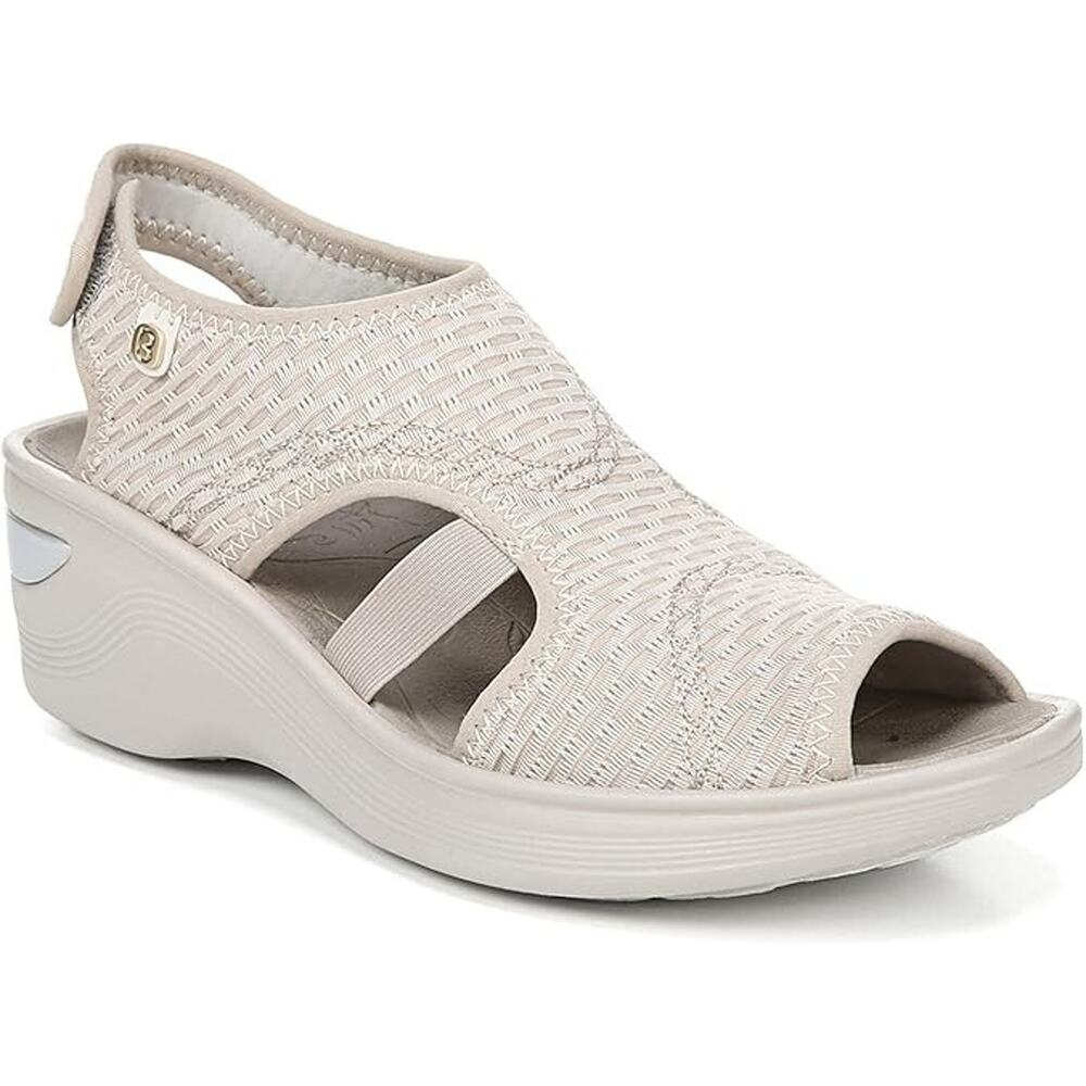 Bzees Women's DREAM Sandal, Beige sheer fishnet, 9.5